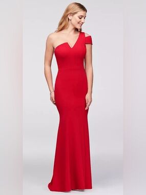 Betsy & Adam Scarlet One-Shoulder Evening Dress